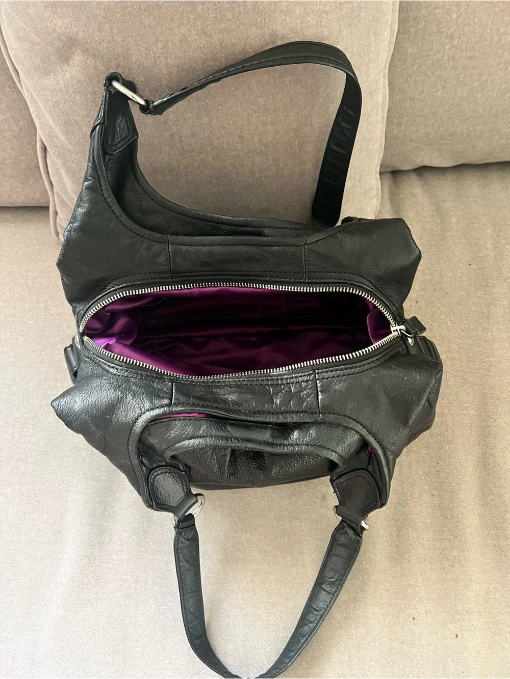 Coach Black Leather Hobo Shoulder Bag with Silver Hardware